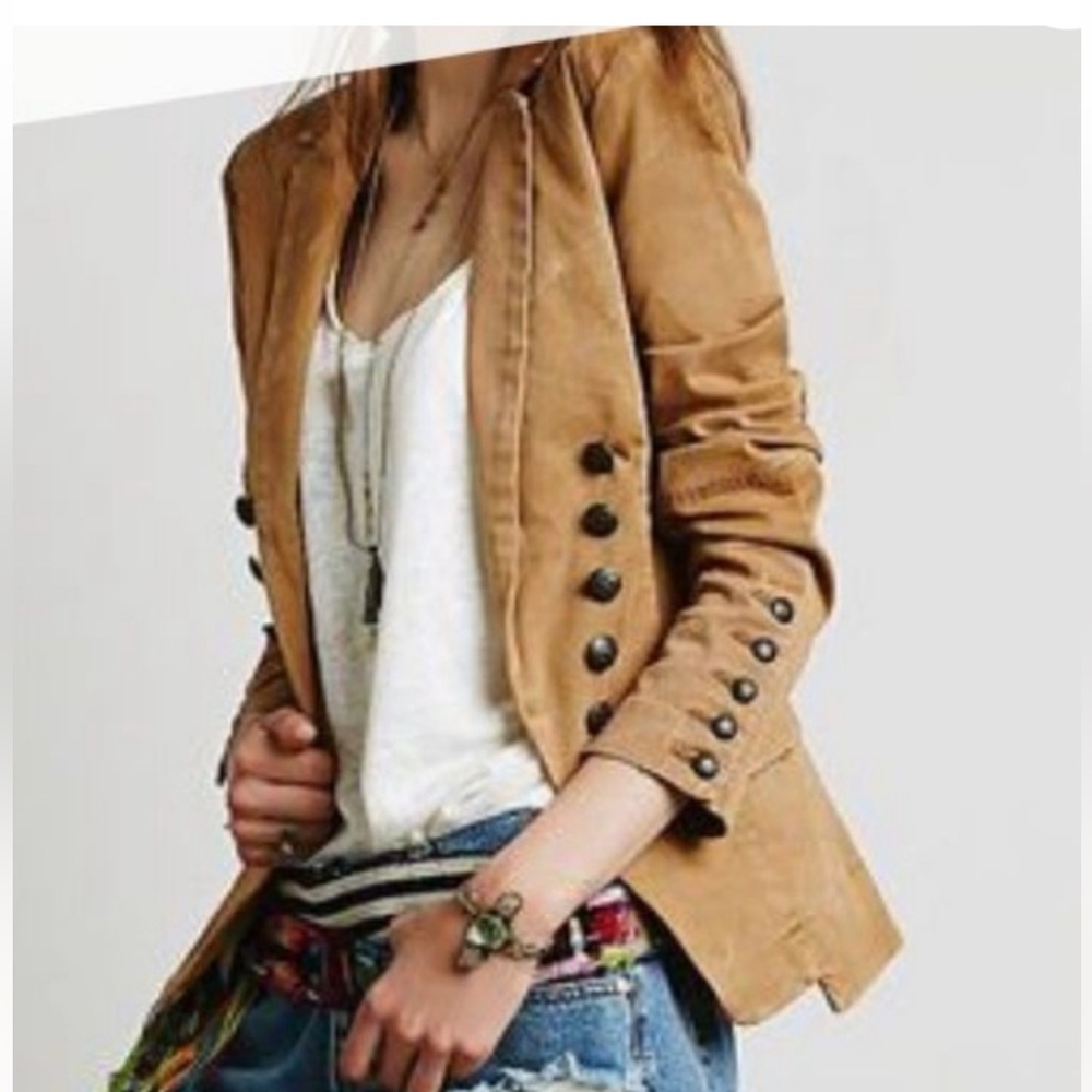 Free People Military Structured Washed Fitted Blazer size Small - Picture 3 of 9